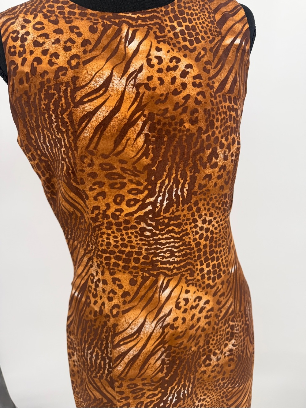 Spenser Jeremy Brown Animal-Print Sleeveless Maxi Dress silk leopard Y2K - Picture 2 of 10